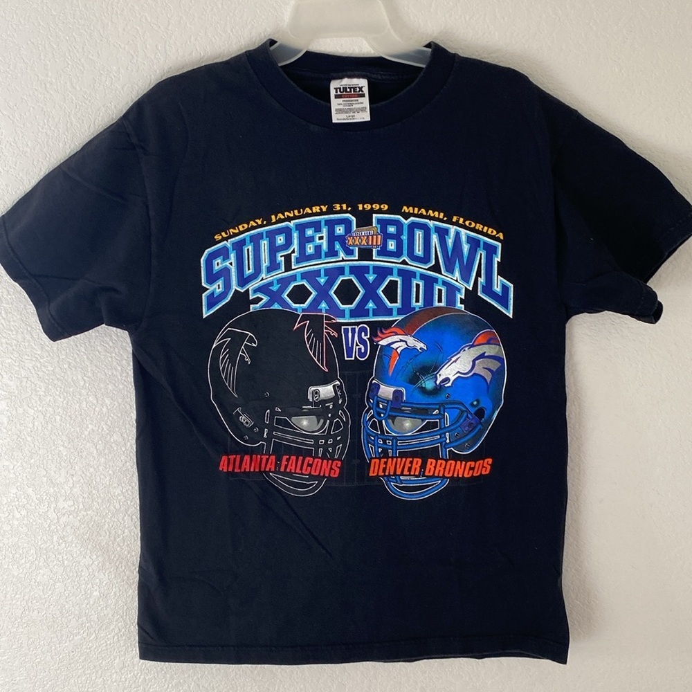 Tultex Vintage 1999 Super Bowl XXXIII Falcons vs Broncos Black T-Shirt Size L